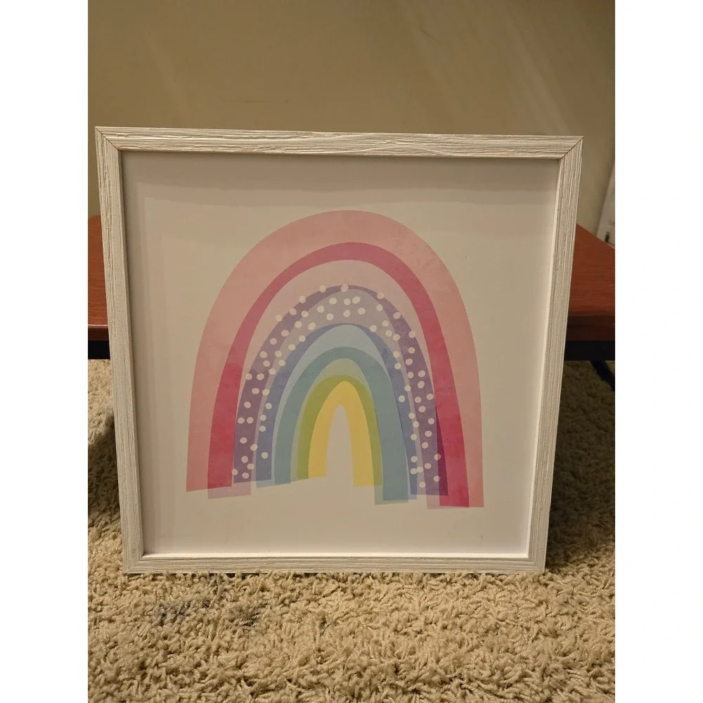 Hobby Lobby Natalie Rodrigues Pastel‎ Rainbow Framed Wall Decor White Square Art